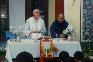 In 1998, Fr. Robins, SJ and Bishop Emeritus Anthony Sharma, SJ say Mass in front of the house where Fr. Gafney was murdered. The house became a pre-primary school for poor children. 