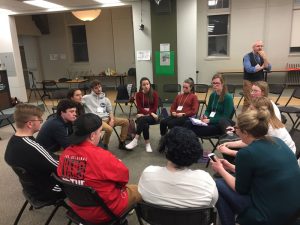 Participants of the 2020 CJI Youth Advocacy Symposium from St. Boniface College, St. John's NL discuss advocacy strategies. Credit: J. Cafiso/CJI