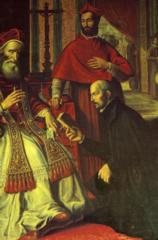Pope Paul III accepts the rules of the Society of Jesus from St. Ignatius. Source: kleio.org