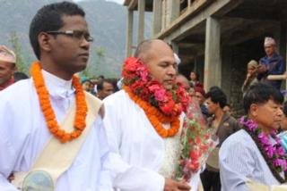 Deacon Lalit Tudu with Tek at the start pf the ordination Mass.