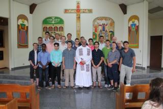 At the UCA chapel commemorating the Jesuit martyrs of El Salvador.