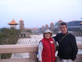 Elizabeth and Richard Grover at the Buddhist centre near Kaohsiung, Taiwan.