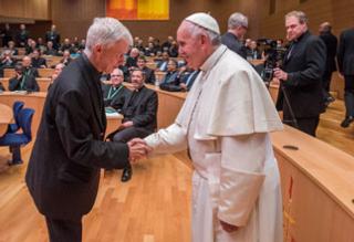 John McCarthy, SJ meets Pope Francis. Source: GC36.org