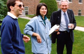 Kevin Burns, Judy McGuire, John English, SJ during the filming of "A Heart To Understand".